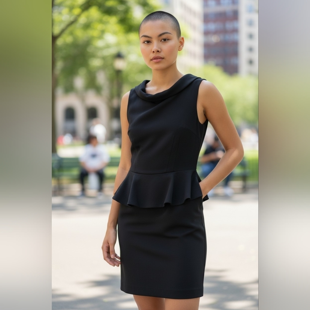 TERI JOHN by Rickie Freeman Women Peplum Back Cocktail Dress Sz 16 Black Lined